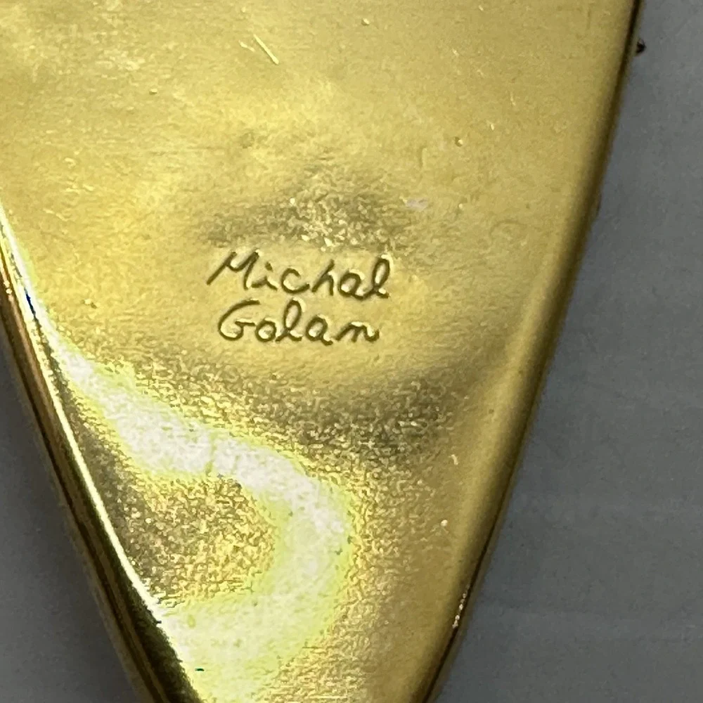 Michal Golan Stamp Brooch Pendant‎ Gold Tone Multi Stone Statement Vintage Style